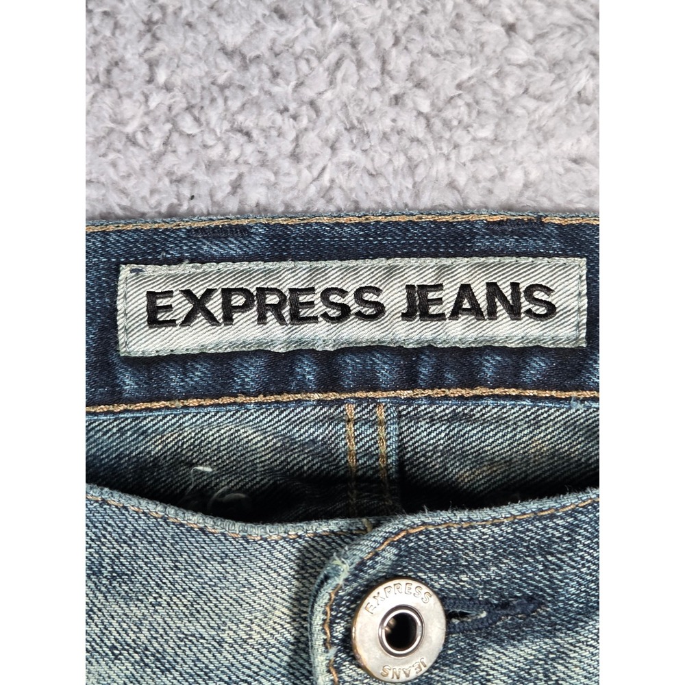 Express Jeans Kingston Tapered Leg 32x30 Blue Mens Classic Fit Distressed Denim - Picture 5 of 11